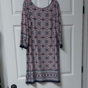 AB Studio Pink and Black Sheath Dress 3/4 Sleeve Scoop Neck